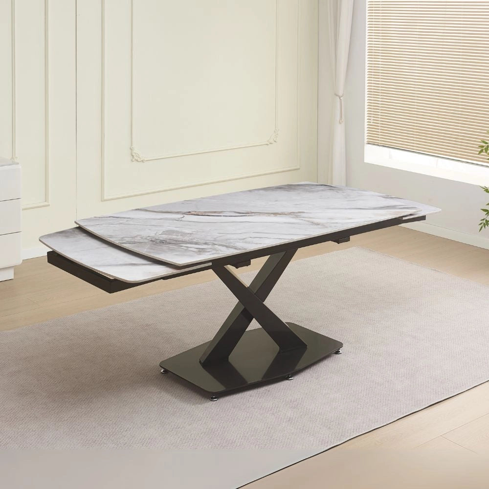 Tavolo allungabile Moritz con piano in ceramica effetto marmo bianco e gambe in metallo nero 165x90x76H
