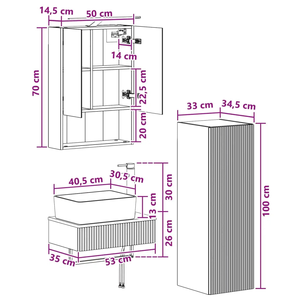 Set di Armadi da Bagno 4 pcs Bianco 50 x 14,5 x 70 cm 3407391