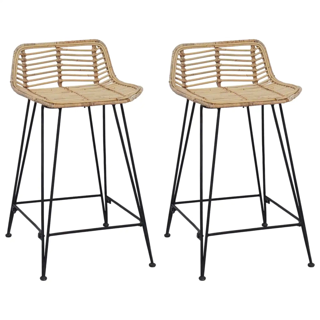 Sgabello da bar 2 pcs Naturale 44 x 45 x 76 cm Rattan e acciaio