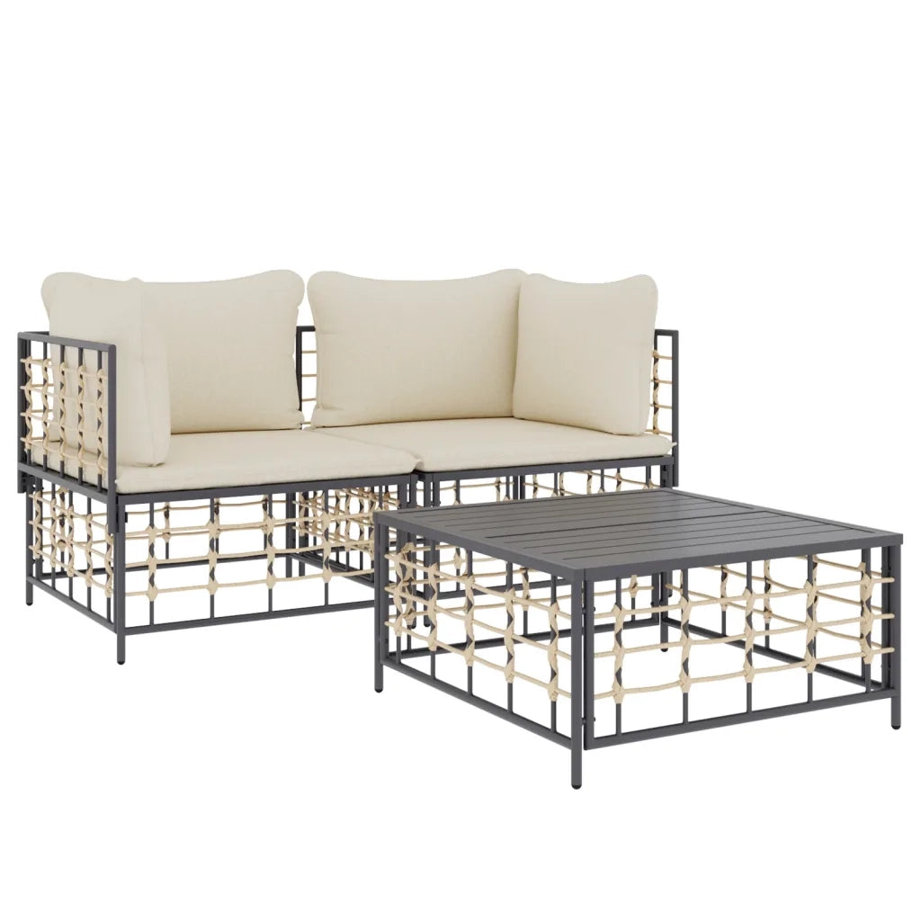 Set Divani da Giardino 3 pz | Set Salotto da Giardino con Cuscini Antracite in Polyrattan