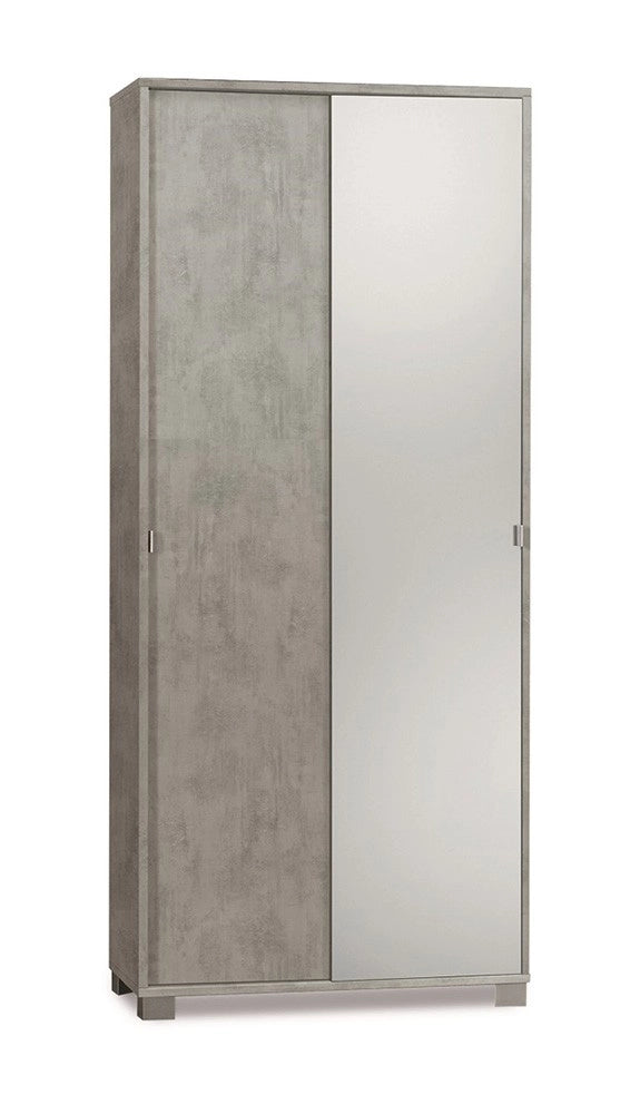 Armadio con 2 ante scorrevoli e Specchio naturale H190 L82 P41 Cm colore Cemento 798spk Sarmog