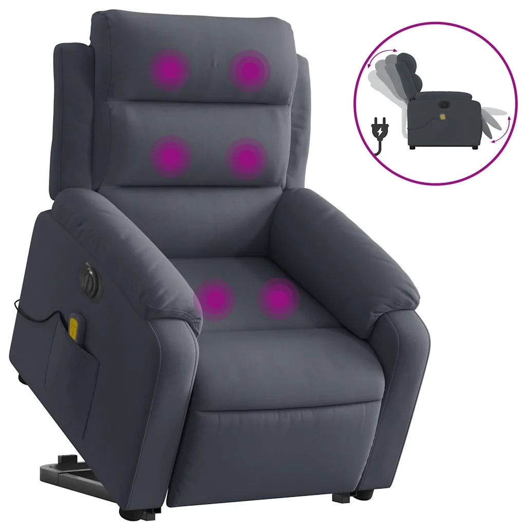 Poltrona Alzapersona Massaggio Elettrica Grigio Scuro Velluto 3205126