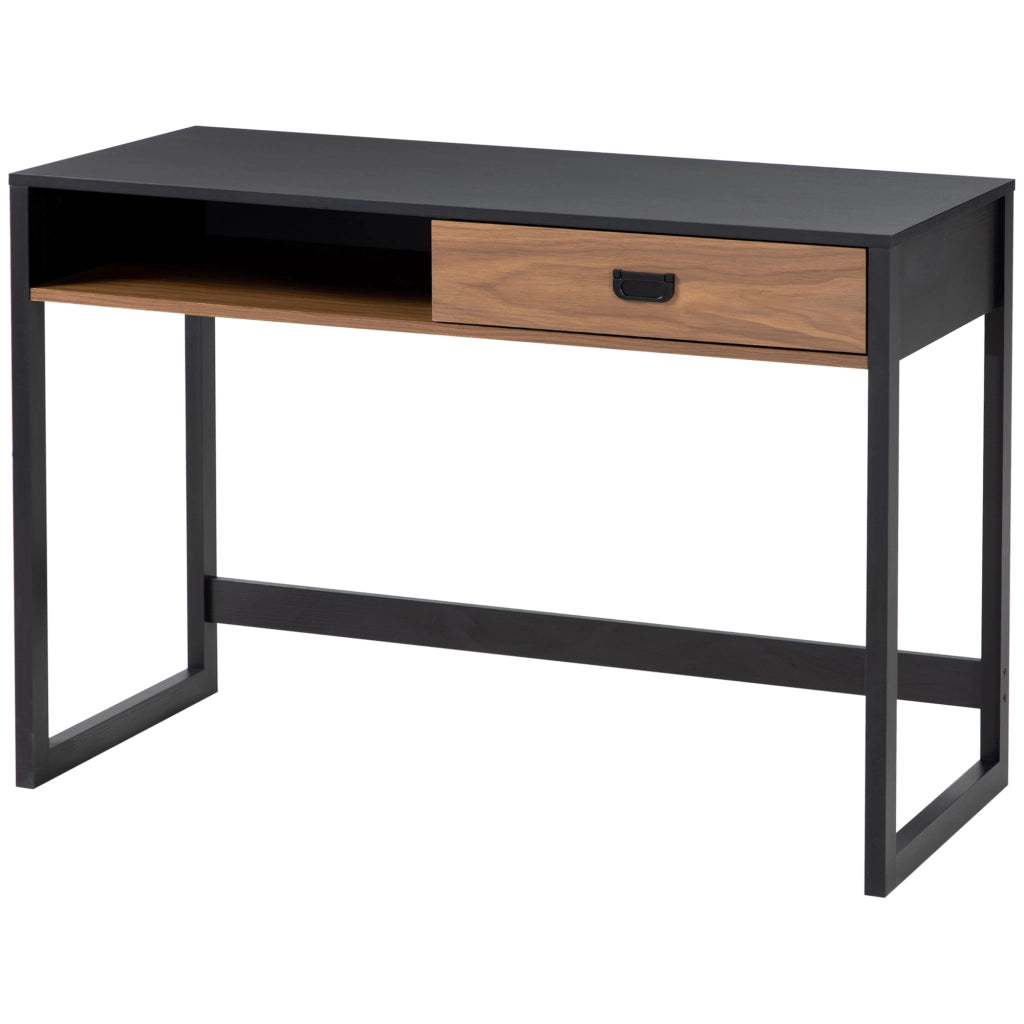 Scrivania con Cassetto Stile Industriale ¨C Xylo ¨C Legno Noce e Nero, 110x50x76cm