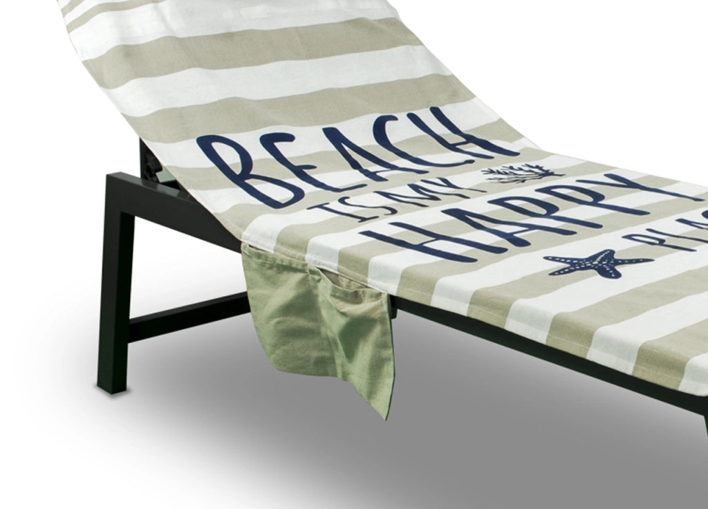 Telo Mare Lettino Spiaggia Piscina Con Cuscino E Tasche Happy Place Beige