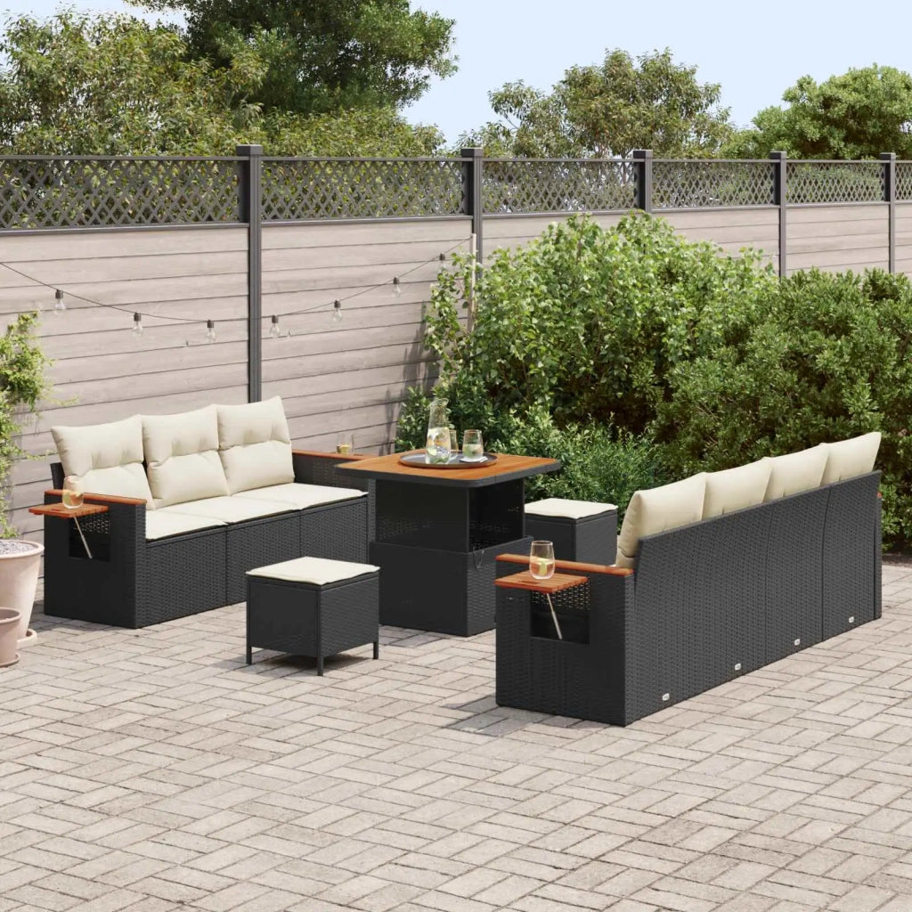 Set Divano da Giardino 10 pcs Nero polyrattan