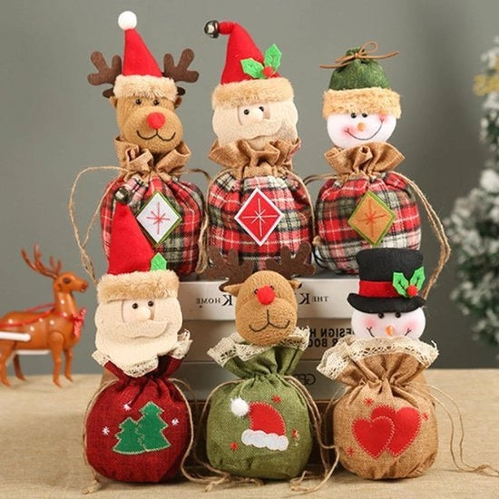 Set di 6 sacchetti per regali in cotone a maglia per Natale con cordoncino di Natale per sacchetti di regali in set di 6 con sacchetti per regali per Natale in set di 6 con contenitori per regali per Natale con corda di Natale