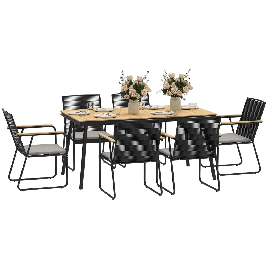 Tavolo da pranzo allungabile con 6 sedie ¨C zephmum ¨C legno naturale e nero 180x90x75 cm