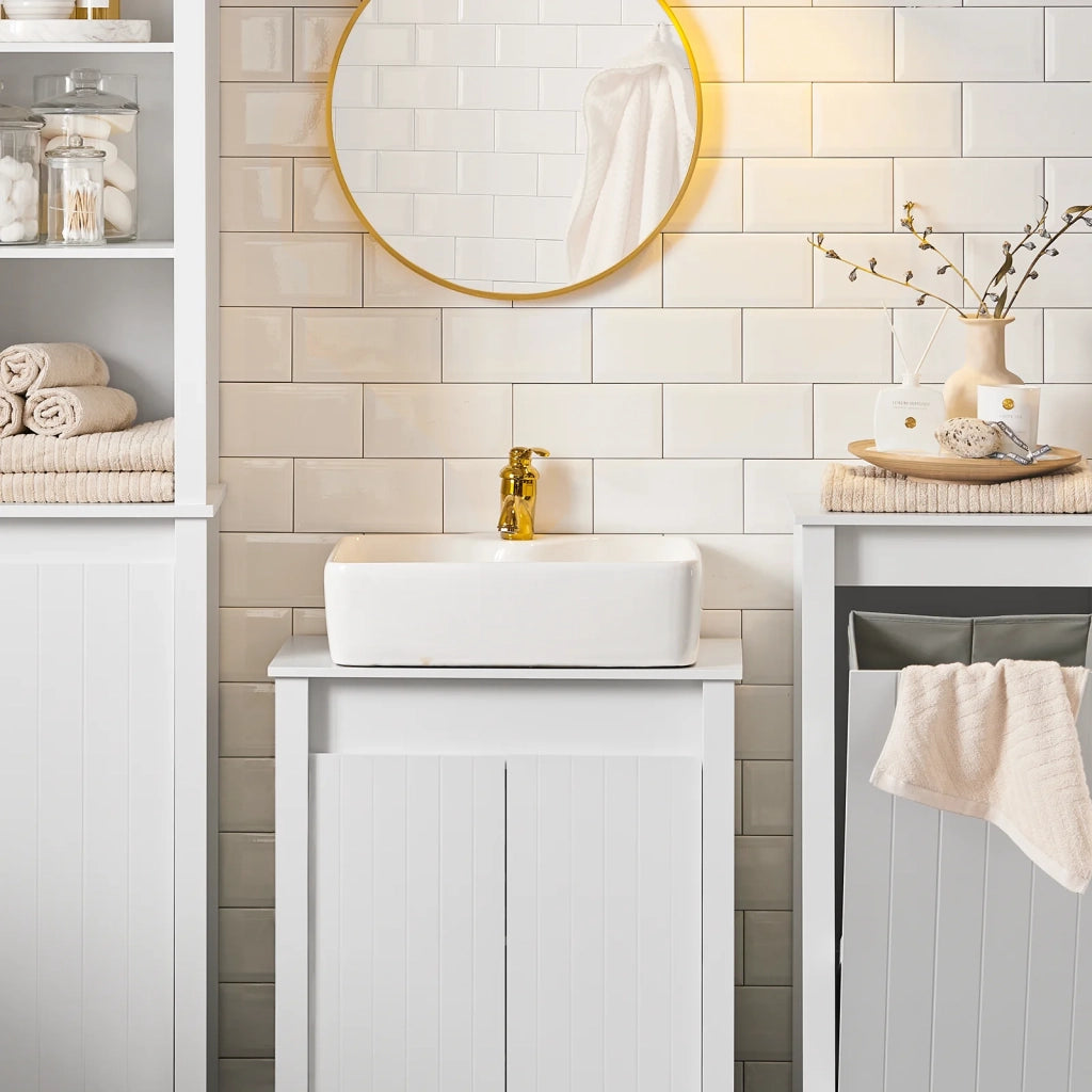 Mobile Sottolavabo Mobile Bagno Mobiletto Per Lavandino Bagno Bianco 60x34x65,5cm BZR101-W SoBuy