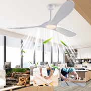 Ventilatore da soffitto 60" con luce LED, 3 pale in legno massello, bianco