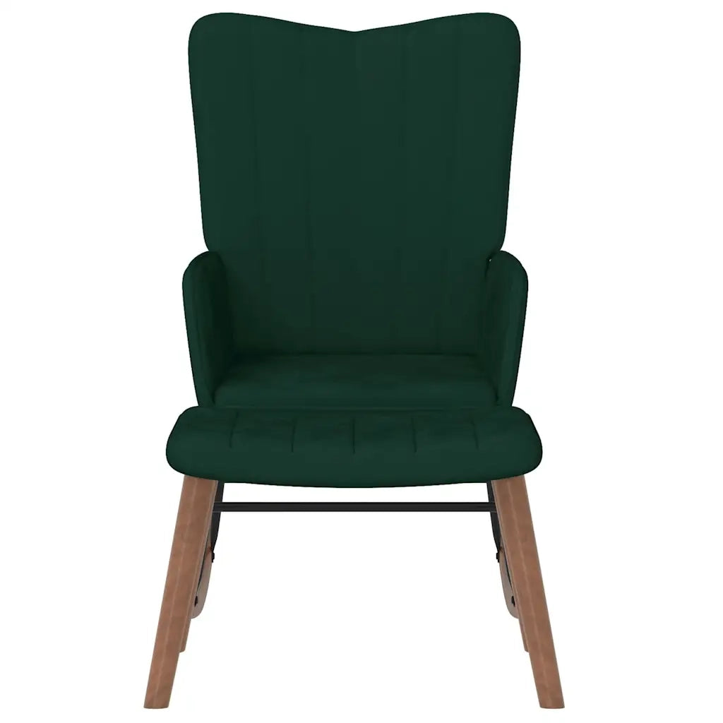 Poltrona a Dondolo | Sedia Relax con Poggiapiedi Verde Scuro in Velluto