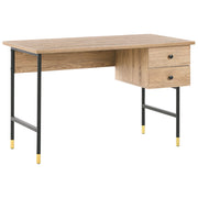 Scrivania da home office legno chiaro truciolare Nero gambe in metallo 120 x 60 cm 2 cassetti design retrò