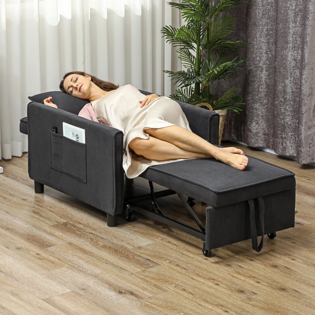 Poltrona Letto Reclinabile 74x84x81 cm in Tessuto Effetto Velluto Grigio Scuro
