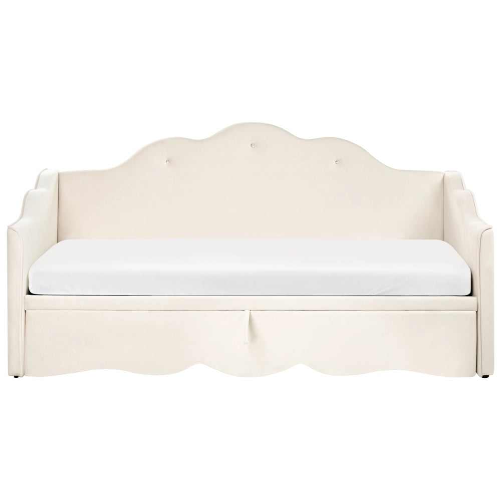 Letto singolo con secondo letto a scomparsa velluto beige chiaro 90 x 180/200 cm camera da letto cameretta