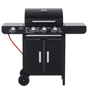 Barbecue a gas con 3 bruciatori + 1 laterale, ripiano, acciaio inox, nero, 110x50x100 cm ¨C zephmum