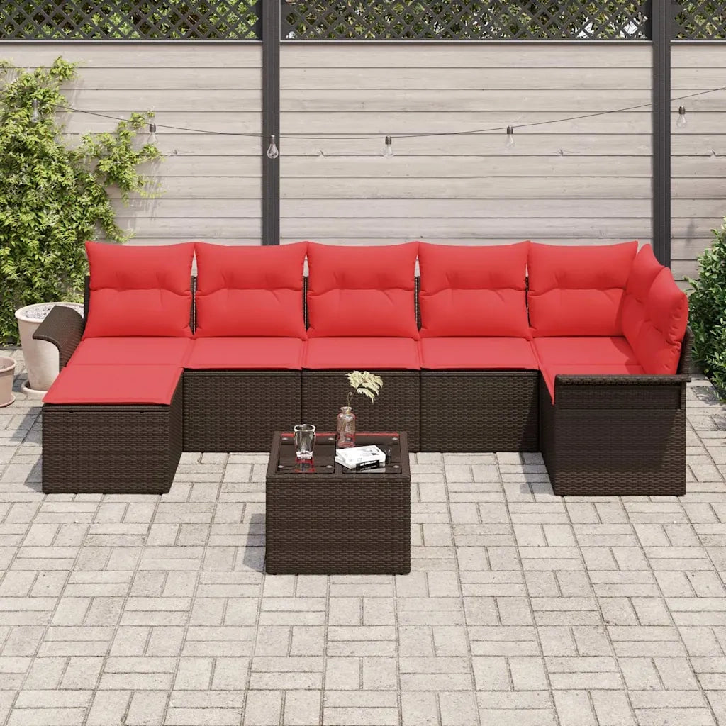 Set Divano da Giardino con cuscino 8 pcs Marrone Poly Rattan