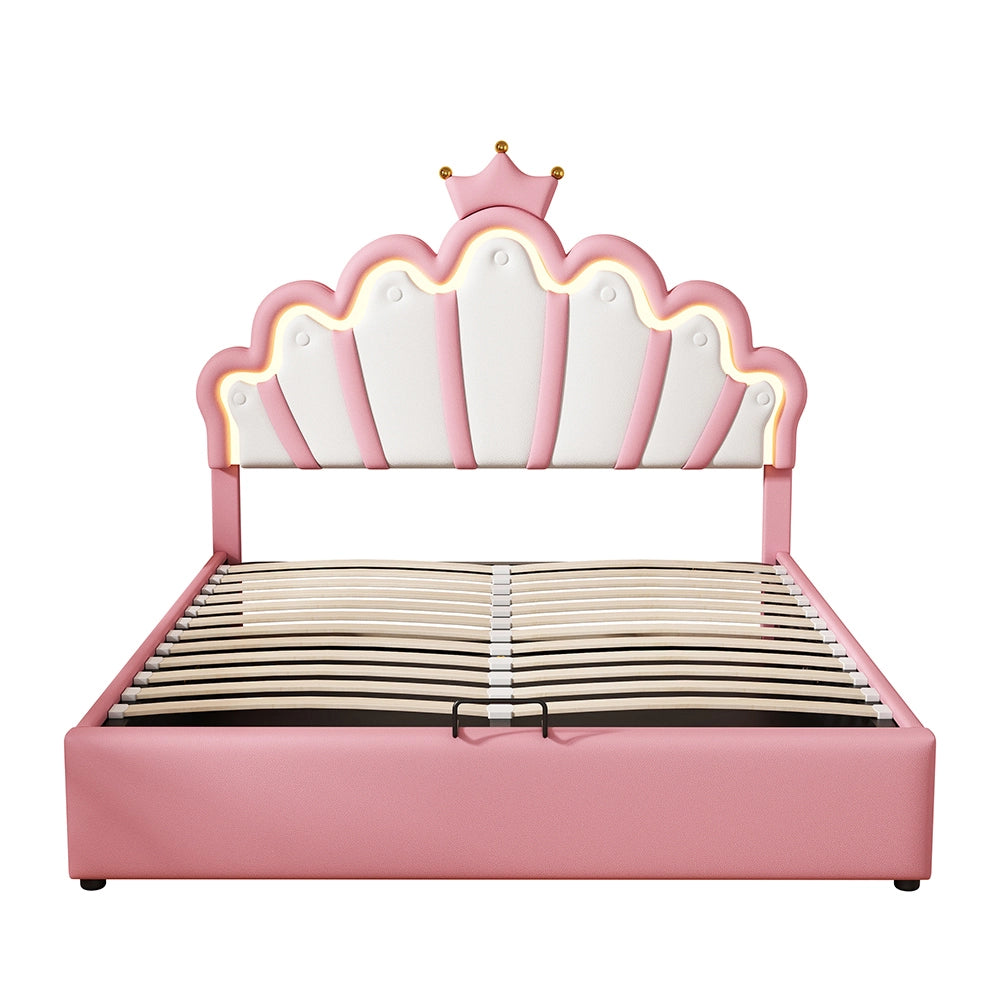 Letto a scomparto 140x200 cm - Xylo - LED regolabile imbottitura morbida rosa