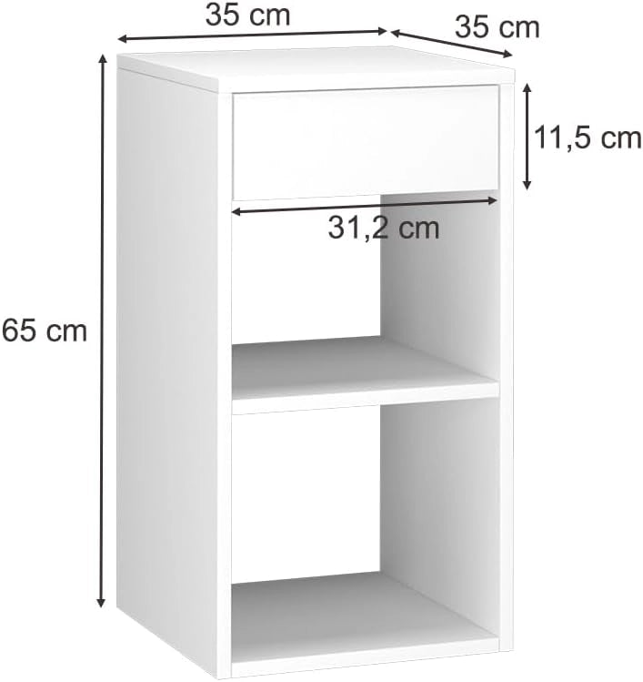 Comodini camera da letto Dany, Bianco, 35 x 65 cm, adatto per la conservazione di libri e riviste