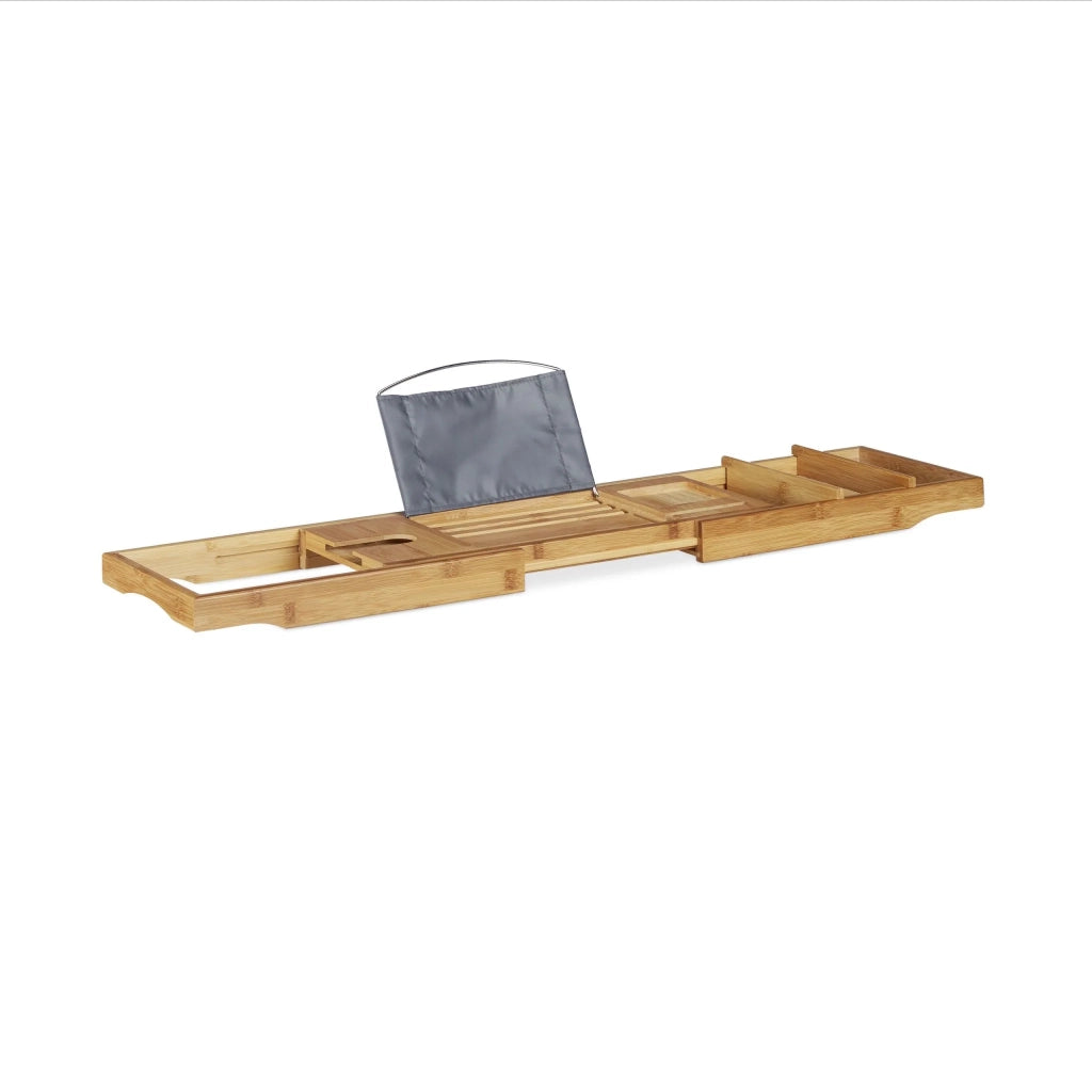Pratico vassoio per vasca da bagno estensibile 60 x 95 cm con portalibri e porta bicchiere in bambù naturale 13_0003723