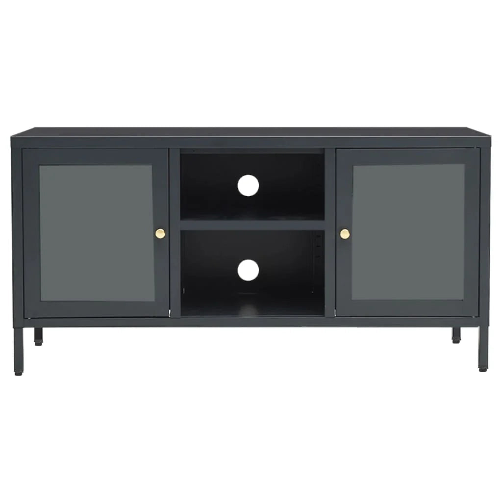 Mobile TV multimediale scaffale TV credenza mobile TV sala da pranzo soggiorno camera da letto antracite 105 x 35 x 52 cm acciaio e vetro antracite 02_0026390