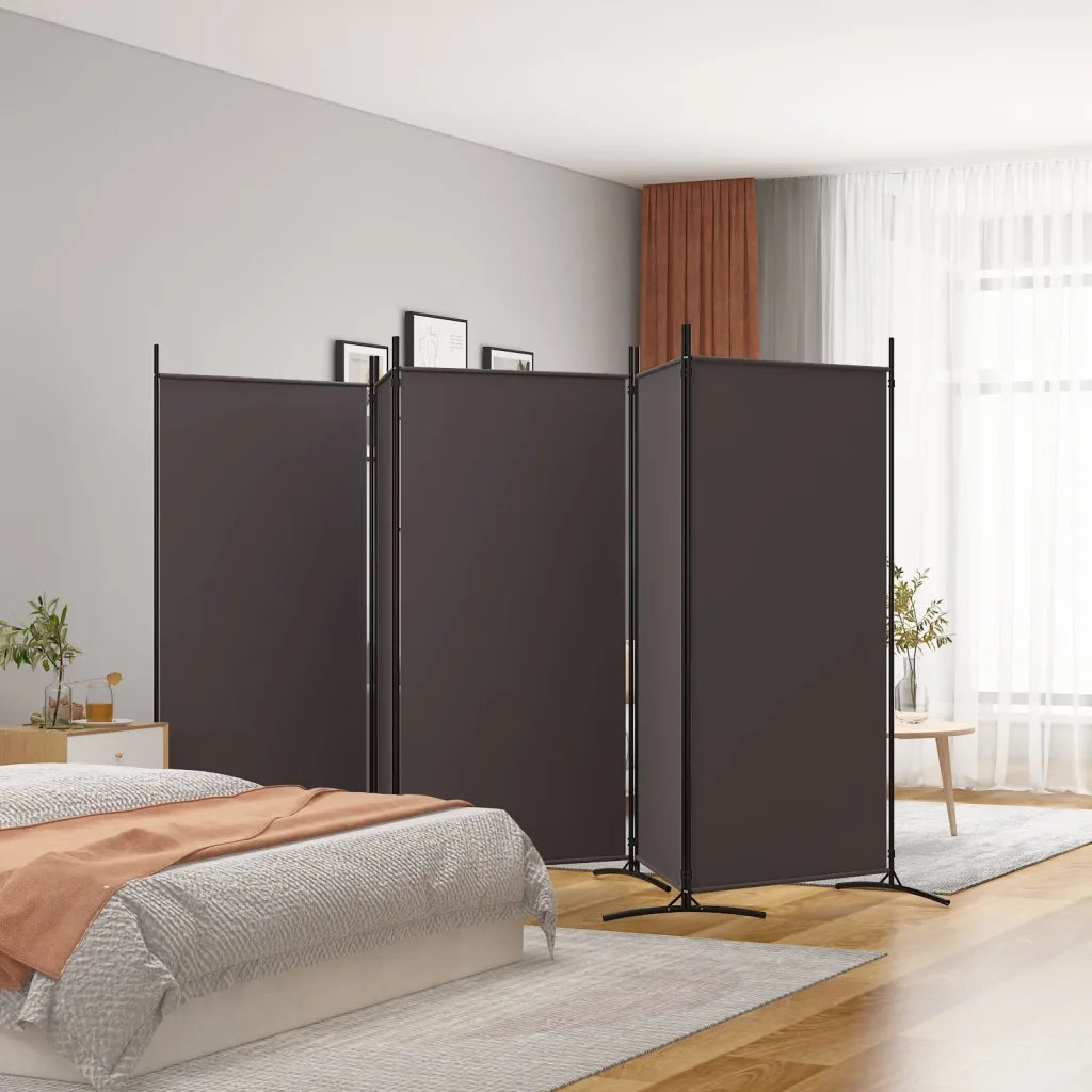 Divisorio Ambienti | Divider per stanze | Paravento a 5 Pannelli Marrone 433x180 cm in Tessuto
