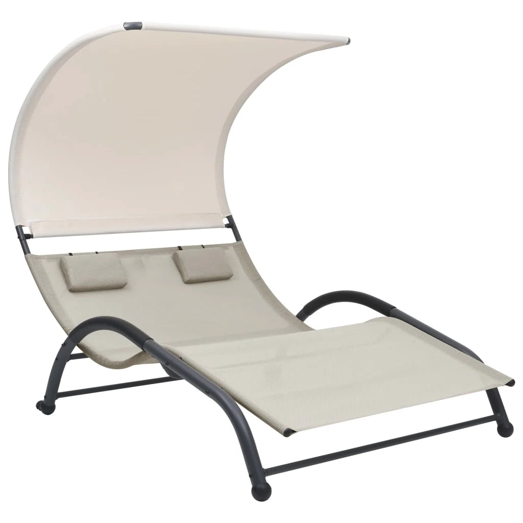 Lettino prendisole sedia a sdraio lettino prendisole letto da giardino mobili da giardino mobili da esterno doppi con baldacchino textilene crema 02_0012721