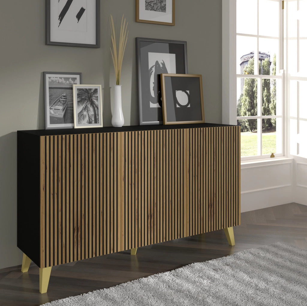 MOBILE RAVENNA P MOBILE IN MDF VERNICIATO 150 3D NERO ROVERE ARTIGIANALE GAMBE ORO