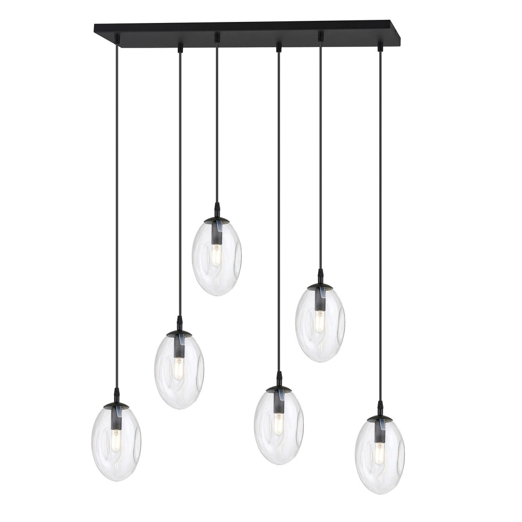 Sospensione Minimal 6 Luci Pendragon Acciaio Nero E Vetro Trasparente