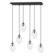 Sospensione Minimal 6 Luci Pendragon Acciaio Nero E Vetro Trasparente