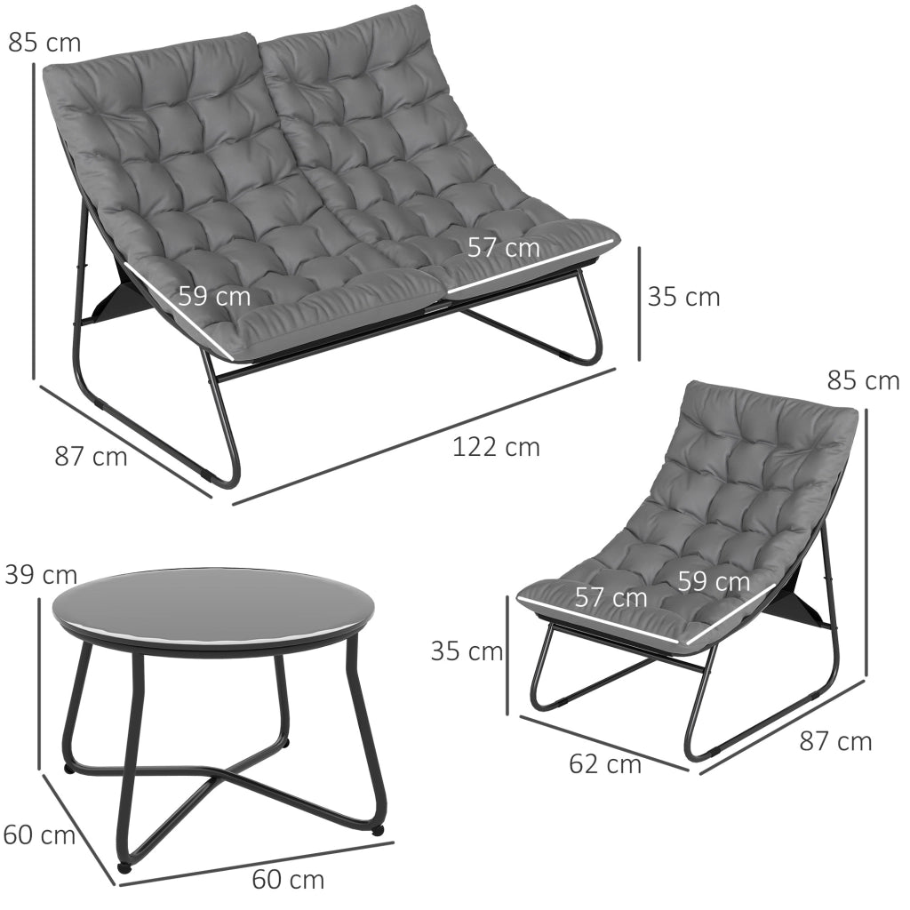 Set Mobili da Giardino 4 Posti in Acciaio con Divano 2 Sedie e Tavolino Grigio per Terrazzo e Balcone Robusto e Resistente