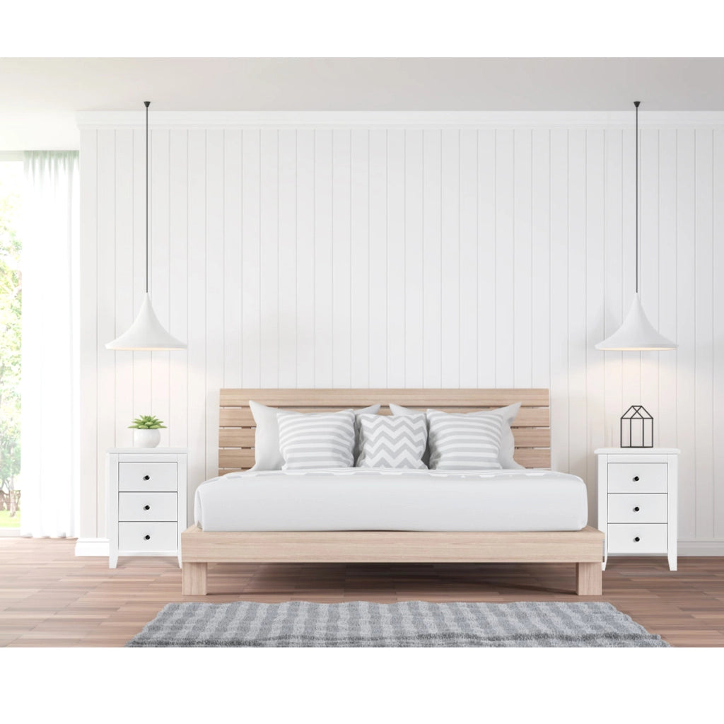 Set di 2 comodini con 3 cassetti per camera da letto-Cassettiera moderna vicino al letto Bianco