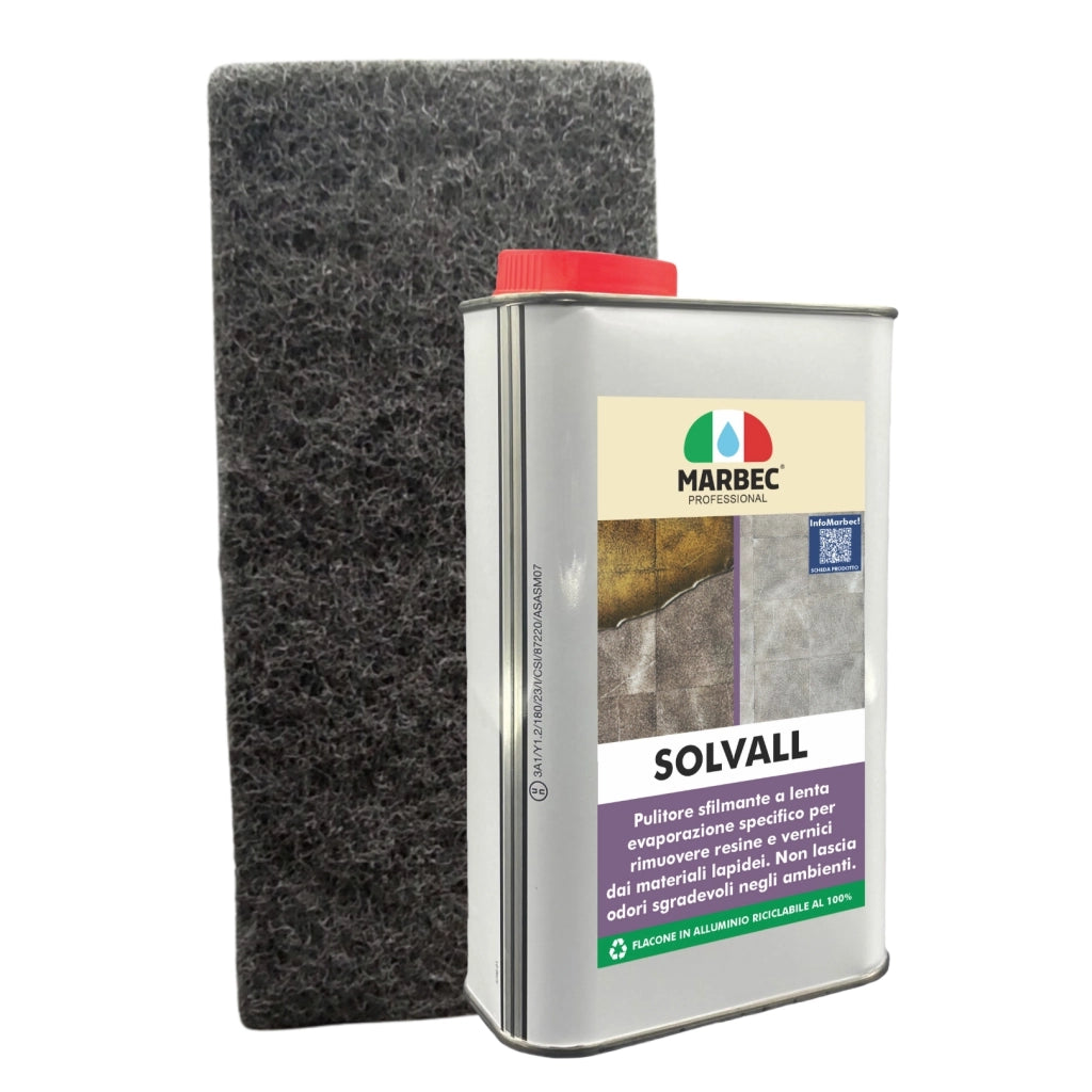 Pulitore sfilmante per materiali lapidei SOLVALL   1LT detergente + TAMPONE NERO