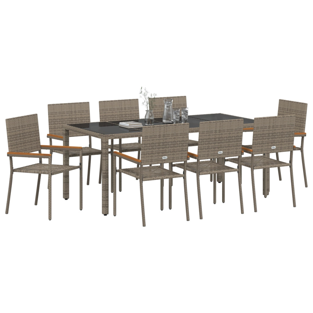 Set da Pranzo da Giardino  9 Pezzi Grigio in Polyrattan