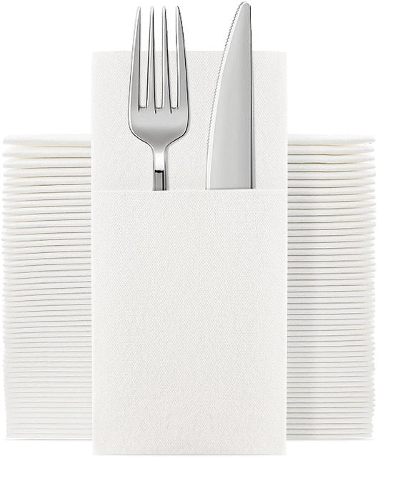 Serviette in Telaio 100 Unità - Serviette da Tavola - Serviette per Festa - Serviette con Tasca per Cucchiaino - Servietta Piegata a Velo - Serviette in Lino - Serviette per Cena