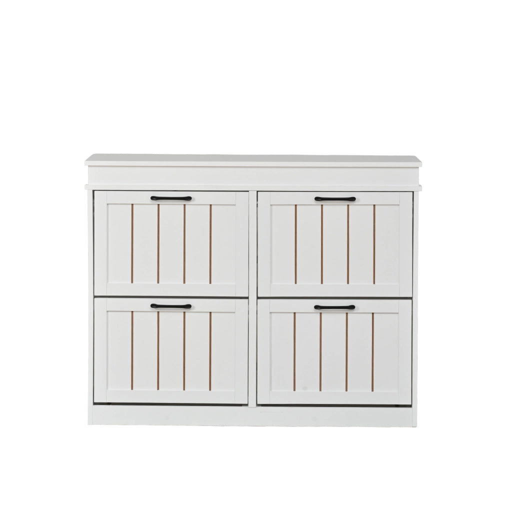 Scarpiera salvaspazio con 4 ante a ribalta, 8 ripiani, struttura in MDF, bianco, 105 x 24 x 83 cm