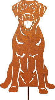 Palo per Giardino Decorazione in Metallo con Placca di Ruggine per Esterno 30 cm - Cane Labrador