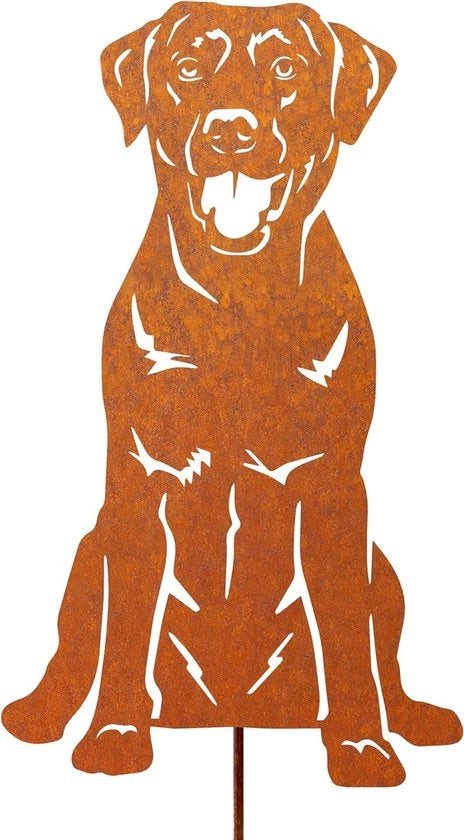 Palo per Giardino Decorazione in Metallo con Placca di Ruggine per Esterno 30 cm - Cane Labrador