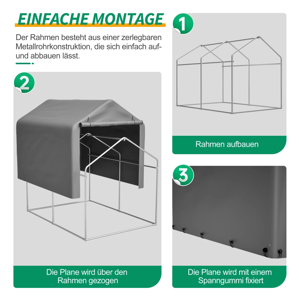 Garage per Biciclette Grigio 160 x 220 x 165 cm In Metallo E Pe Per Esterno Con Tetto Trapezoidale E Porta A Rullo