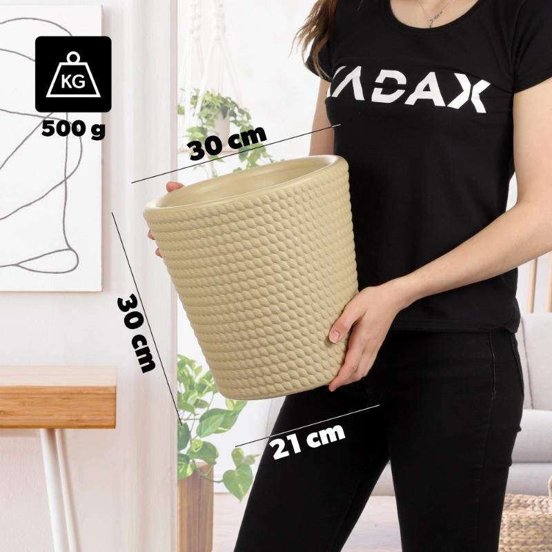 Vaso da fiori KADAX in plastica, rotondo, 30 cm, beige