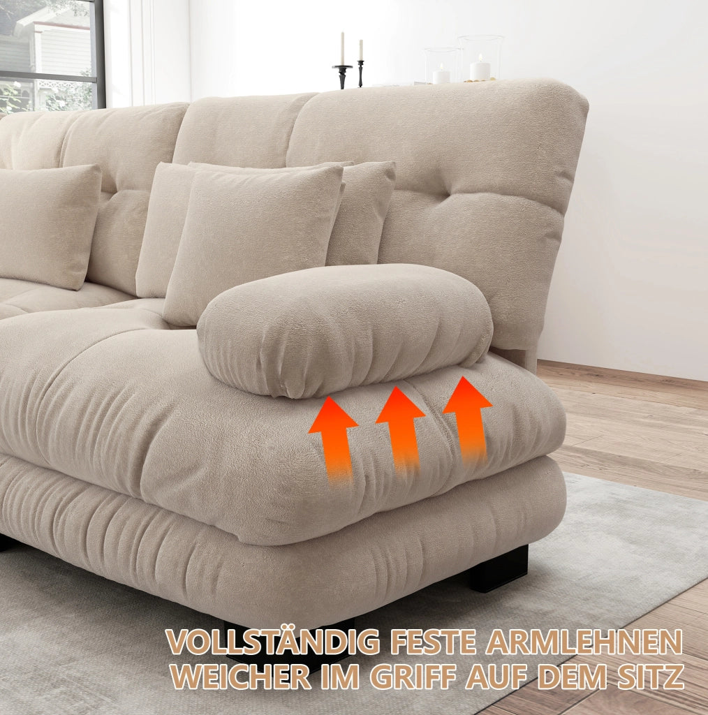 Divano modulare 220x77x81 cm in ciniglia color caffè chiaro con cuscini lombari e decorativi
