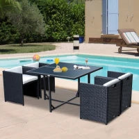 Set Mobili da Giardino 5pz Set Tavolo da Pranzo con 4 Sedie con Cuscini Combinabili a Rettangolo, Nero, 109x109x72 cm