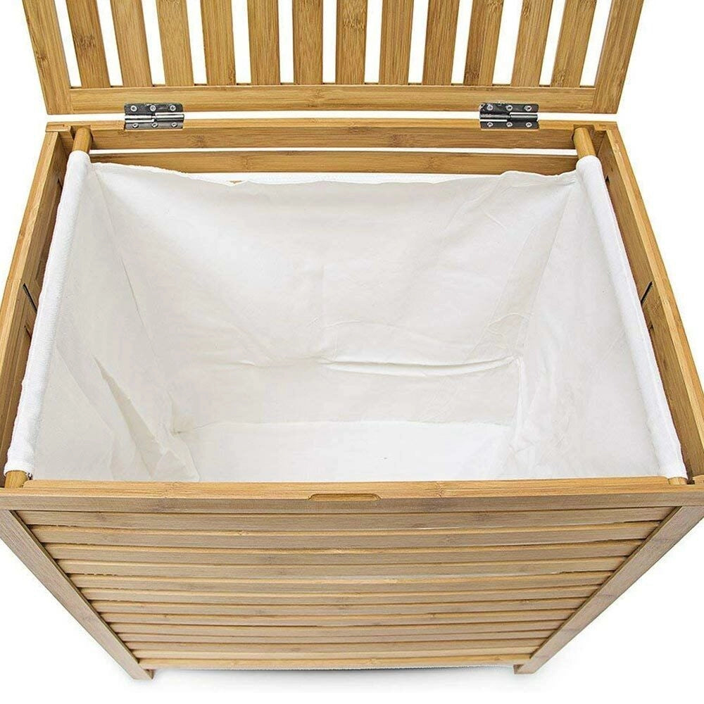 Cesto Biancheria Sporca in Bambu e Tessuto Cesta Portabiancheria 50x35x60cm