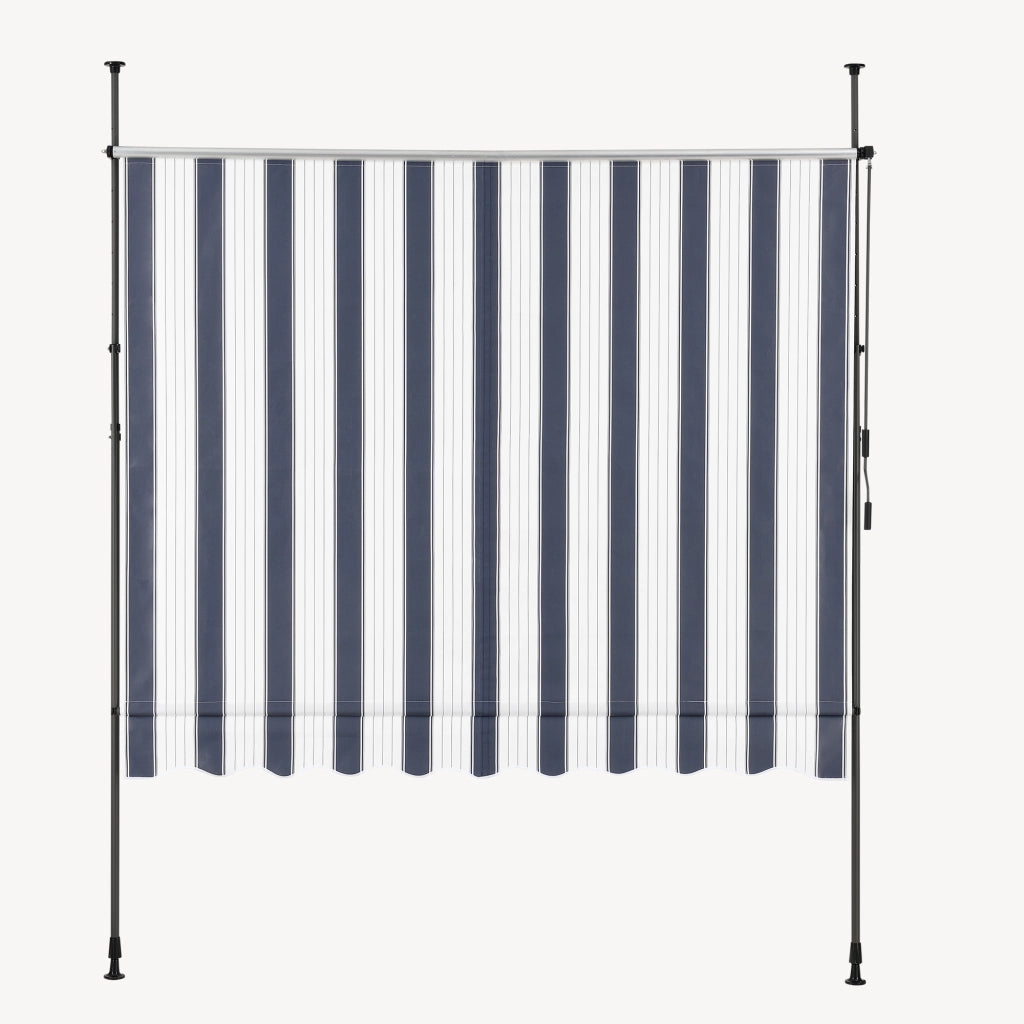 Tenda da Sole a Muro con Pali di Supporto Telescopici Parasole 400 x 120 cm (LxP) Blu Scuro-Bianco pro.tec
