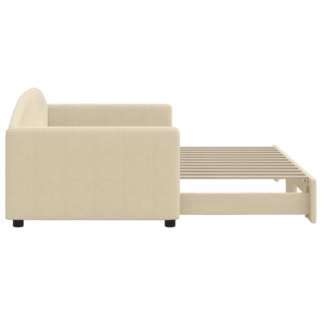 Divano Letto con Letto Estraibile Crema 90x200 cm in Tessuto