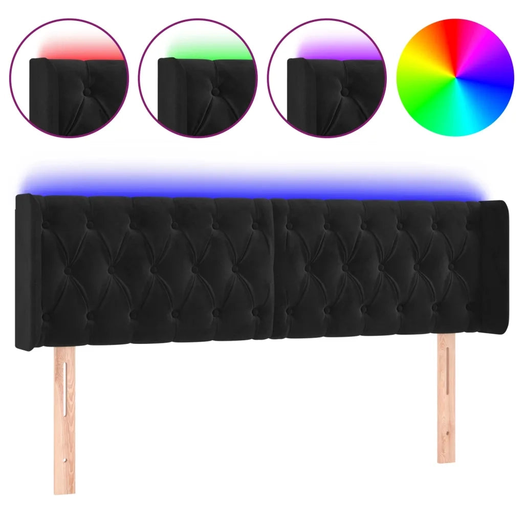Testiera a LED Nera 163x16x78/88 cm in Vellutocod mxl 121777