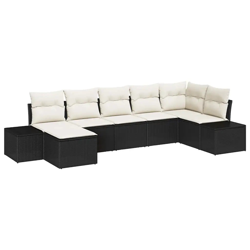 Set Divano da Giardino con cuscino 7 pcs Nero polyrattan