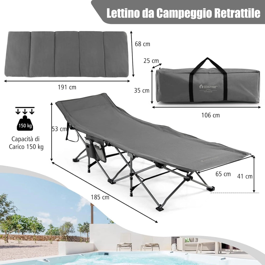Letto Brandina Pieghevole con Materasso e Cuscino Rimovibili, Borsa da Trasporto, con Struttura Metallica Resistente, per Casa, Ufficio, Campeggio, Carico Fino a 150 kg