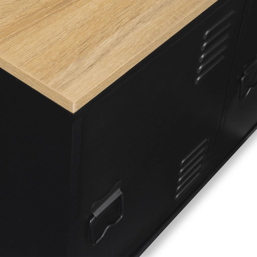 IDMarket - Credenza bassa a 3 ante, metal nero, vassoio in legno, design industriale ESTER