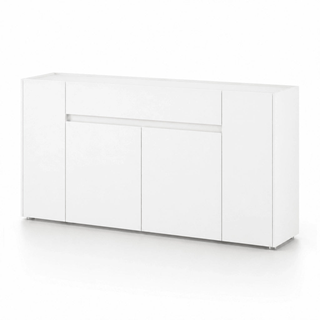 Madia Moderna In Melaminico Con 4 Ante E 1 Cassetto Mobile Contenitore Design Senza Maniglie Per Soggiorno E Sala Da Pranzo 170 X 85 X 40 Cm Bianco