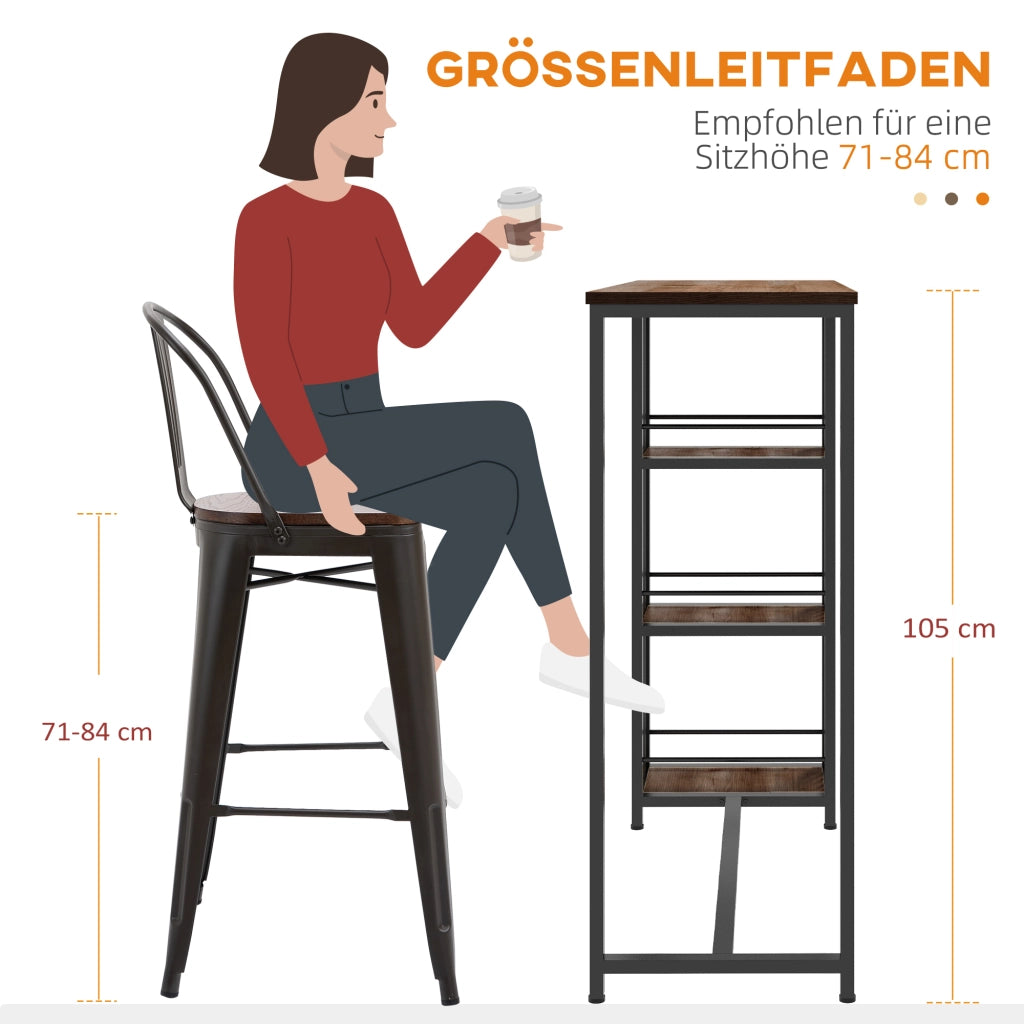 Tavolo bar alto con scaffali ¨C Xylo ¨C 3 ripiani, 120x40x105 cm, nero e marrone