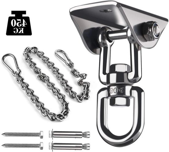 Capacità 450 kg, plafondhaak 360 gradi girevole in acciaio inox premium con catena di estensione, grappini e funzione oscillante